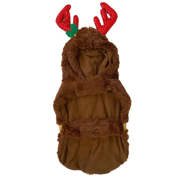Pet Holiday Reindeer Fuzzy Glitter Pet Costume - Picture 2 of 6